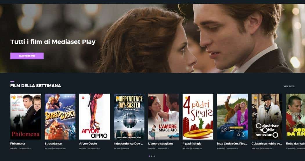 mediaset play film programmi